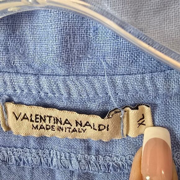 VALENTINA NALDI Dress Large Maxi Linen Blend Pockets Oversized  Blue Size XL - Picture 3 of 7